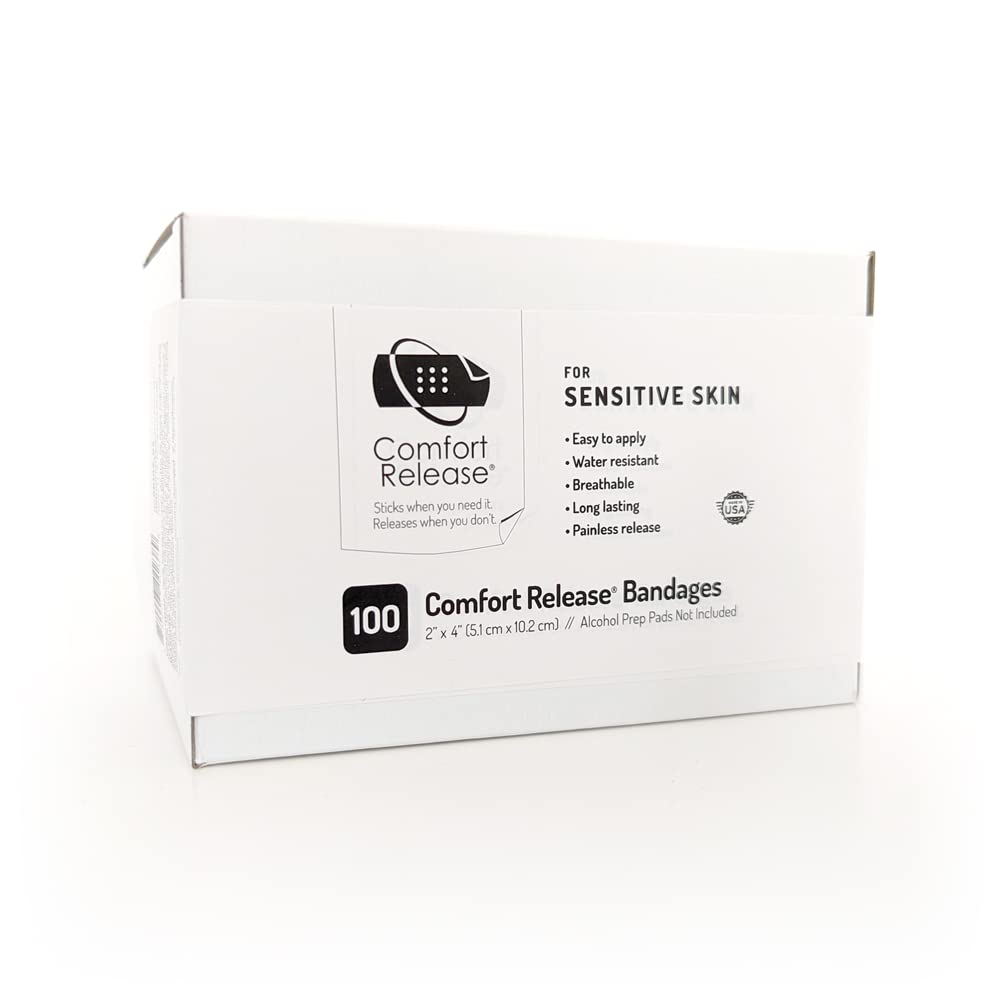 Comfort Release® 2" x 4" (Box of 100) Sensitive Skin Bandages for Wound Care & First Aid with Painless Removal (When Used as Directed)
