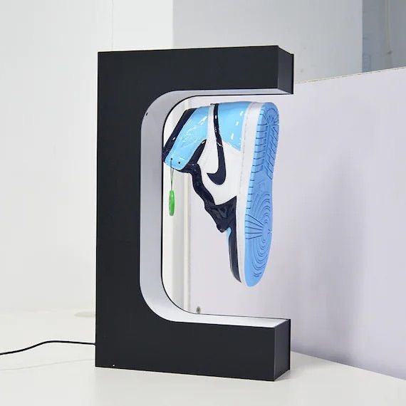 Levitating Shoe Display Floating Shelf Magnetic Sneaker Stand with LED Light Rotating Acrylic Holder for Advertising Exhibition Show in Shop Store Gift Home Decoration