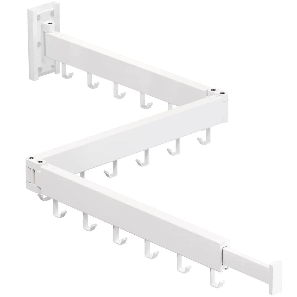 Clothes Drying RackLaundry Drying rackWall Mounted Clothes RackClothes Hanging RackLaundry Rack Wall MountFolding Retractable Collapsible Drying Rack Clothing (Three-PolesJ HooksWhite)
