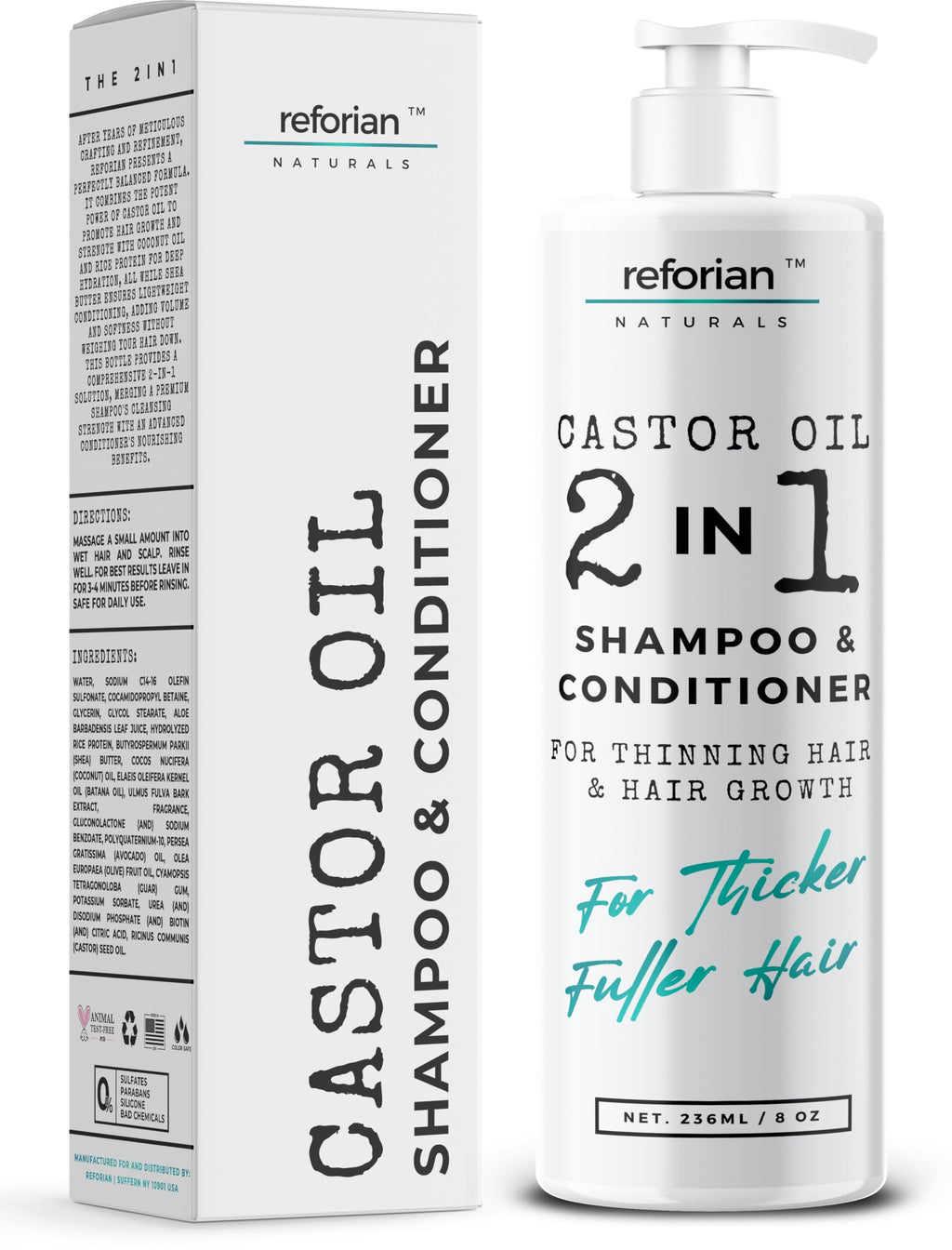 Castor Oil 2 in 1 Shampoo and Conditioner Men & Women Castor Oil Shampoo and Conditioner for Hair Growth Products Shampoo and Conditioner 2 in 1 Castor Oil for Hair Growth Shampoo and Conditioner Set