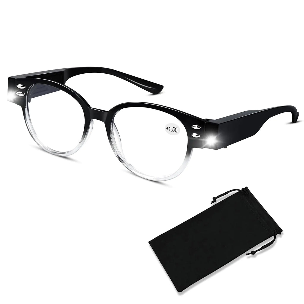 Reading Glasses with Lights Bright LED Readers with Lights Magnifier Glasses for Reading Fashion Blue Light Blocking Glasses Magnifier Nighttime Reader Women Men Clear Vision Lighted Eye Glasses+1.5