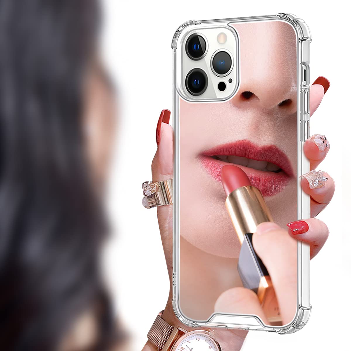 Cavdycidy for iPhone 14 pro max Mirror Case for WomenAcrylic Mirror Phone Case That Can Be Used for Outdoor Makeup for Girl Who Love Beauty(Prevents Drops)