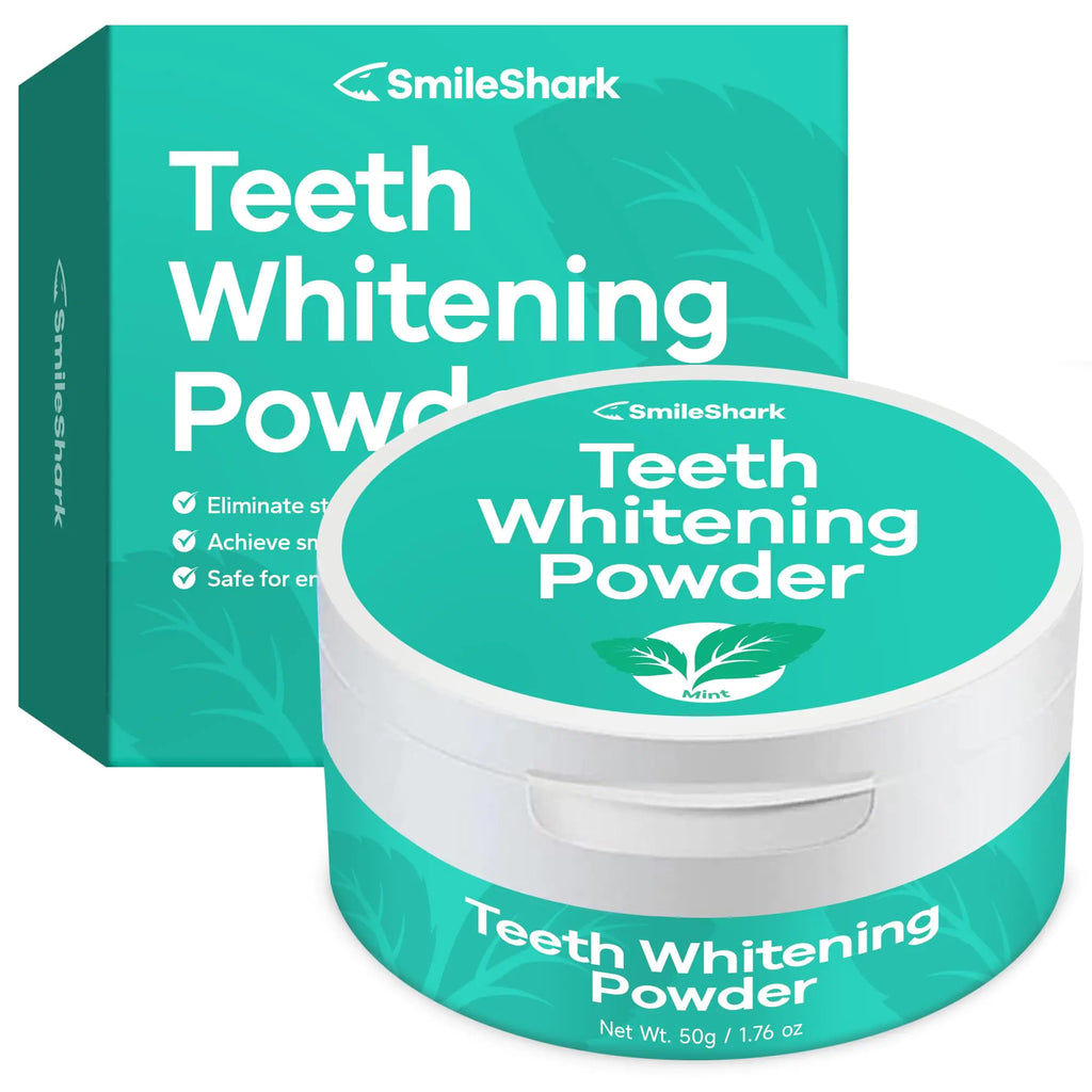 SmileShark Teeth Whitening Powder (Mint 1.76 oz) Activated Charcoal Tooth Powder Dirty Mouth Toothpowder Tooth Cleaning Powder Effective Remineralizing Tooth Powder for a Healthier Whiter Smile