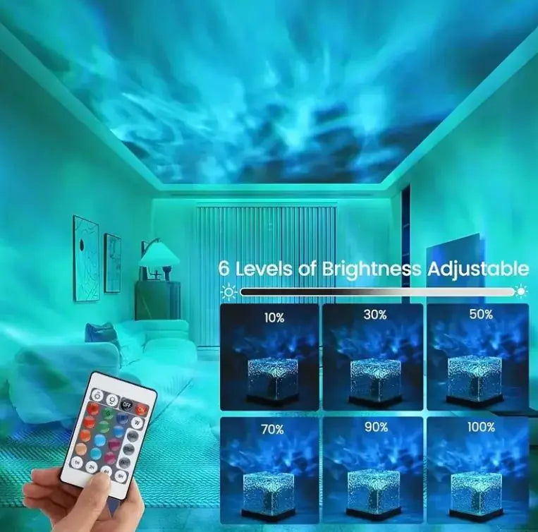 16 Color USB Charging Dynamic Rotating Water Wave Projector Night Glow Flame Crystal Light Living Room Bedroom Decor