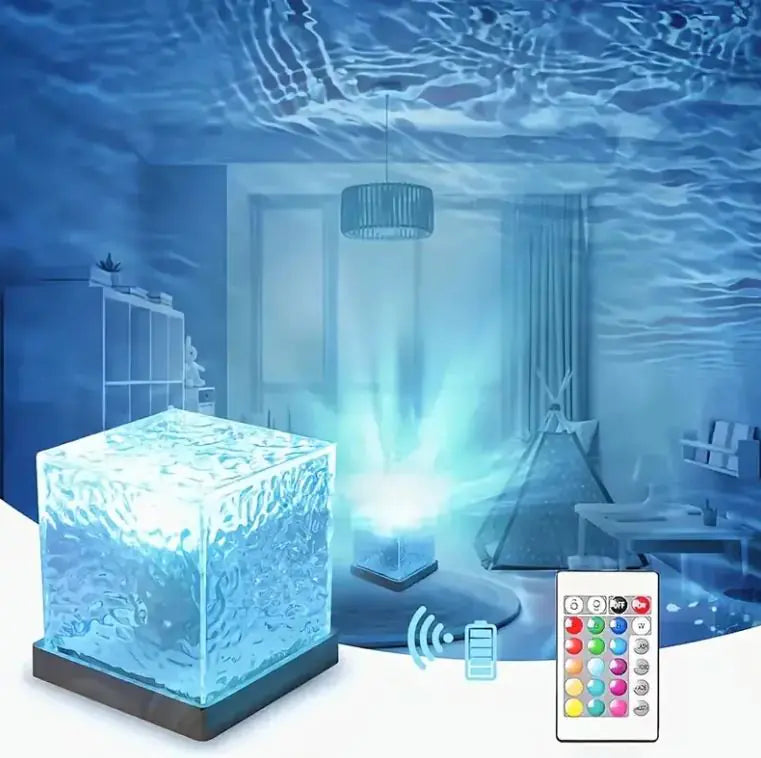 16 Color USB Charging Dynamic Rotating Water Wave Projector Night Glow Flame Crystal Light Living Room Bedroom Decor
